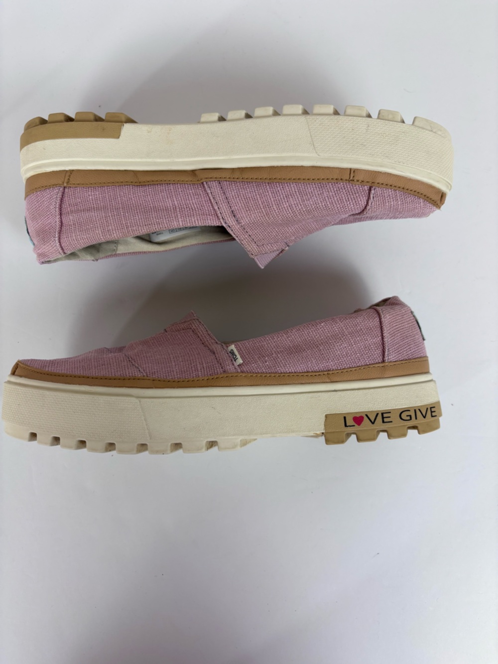 Toms Alpargata Lug Slip-On Loafers Canvas Platform Shoes Love Give Mauve Sz 7.5 - Picture 9 of 16